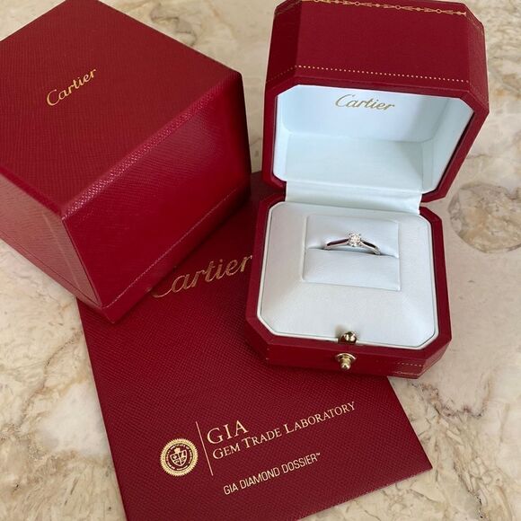 Cartier 1895 Solitaire Engagement Ring .25 Carat Platinum With Case & GIA Report - Picture 6 of 15